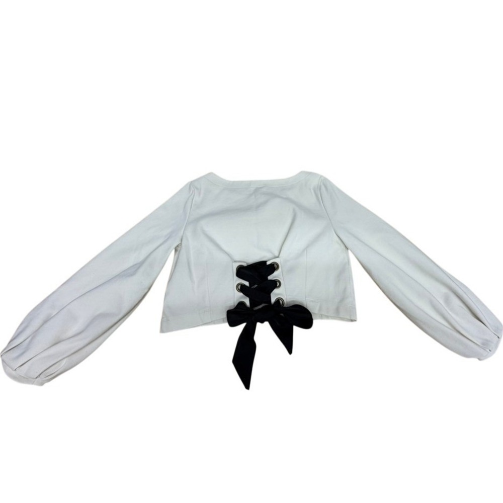 "Maeve" Anthropologie L Tie Back Ponte Pullover Lantern Puff‎ Sleeve Cropped Bow - Picture 11 of 13